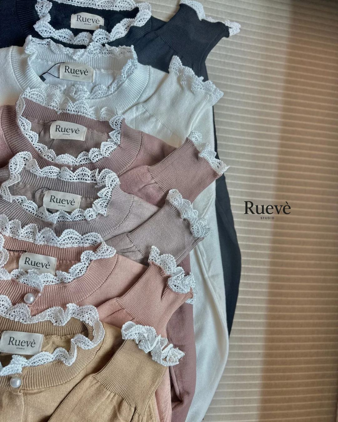 Ruevé Studio – Liliet Knit Cardigan | Pastel Knit Outerwear with Lace Detail