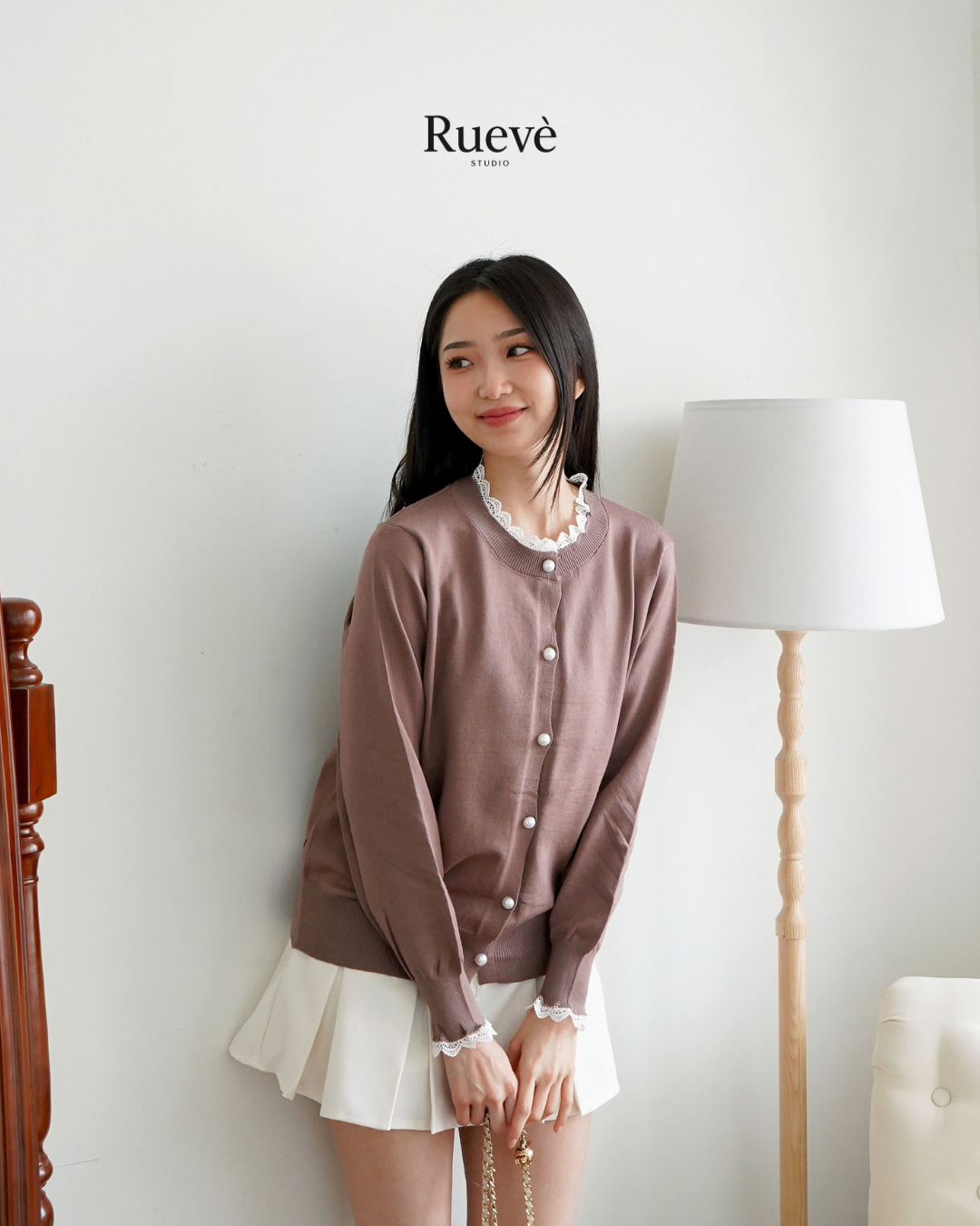 Ruevé Studio – Liliet Knit Cardigan | Pastel Knit Outerwear with Lace Detail