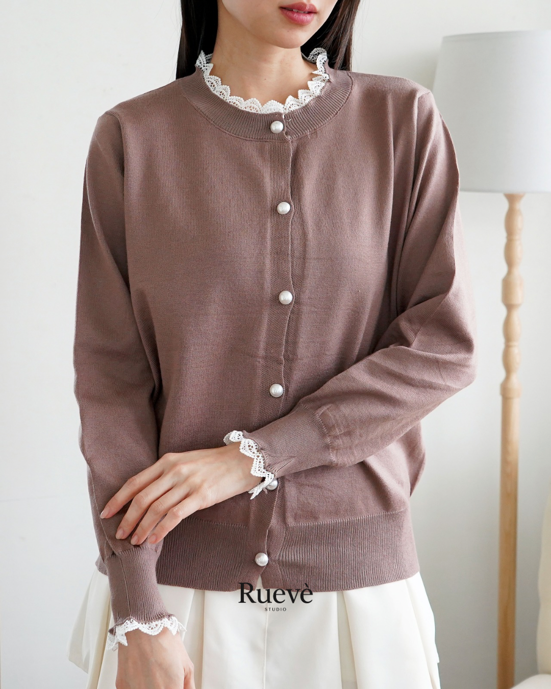 Ruevé Studio – Liliet Knit Cardigan | Pastel Knit Outerwear with Lace Detail