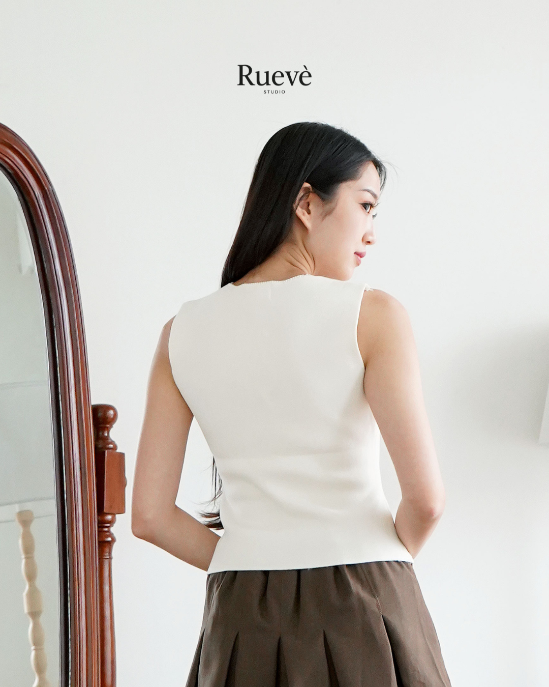 Ruevé Studio – Rosellie Vest | Timeless Pastel Vest with Rose Accents