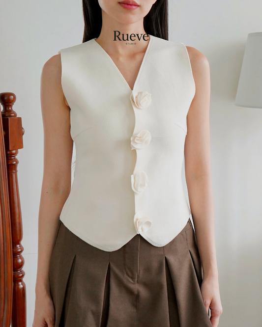 Ruevé Studio – Rosellie Vest | Timeless Pastel Vest with Rose Accents