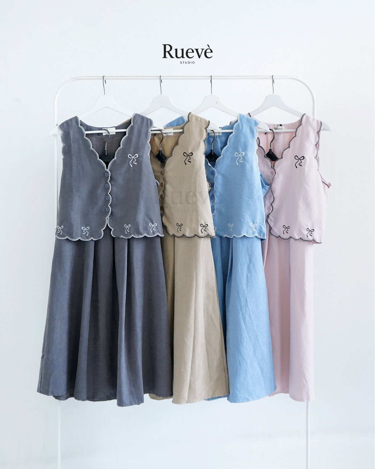 Ruevé Studio – Rosellie Vest | Timeless Pastel Vest with Rose Accents
