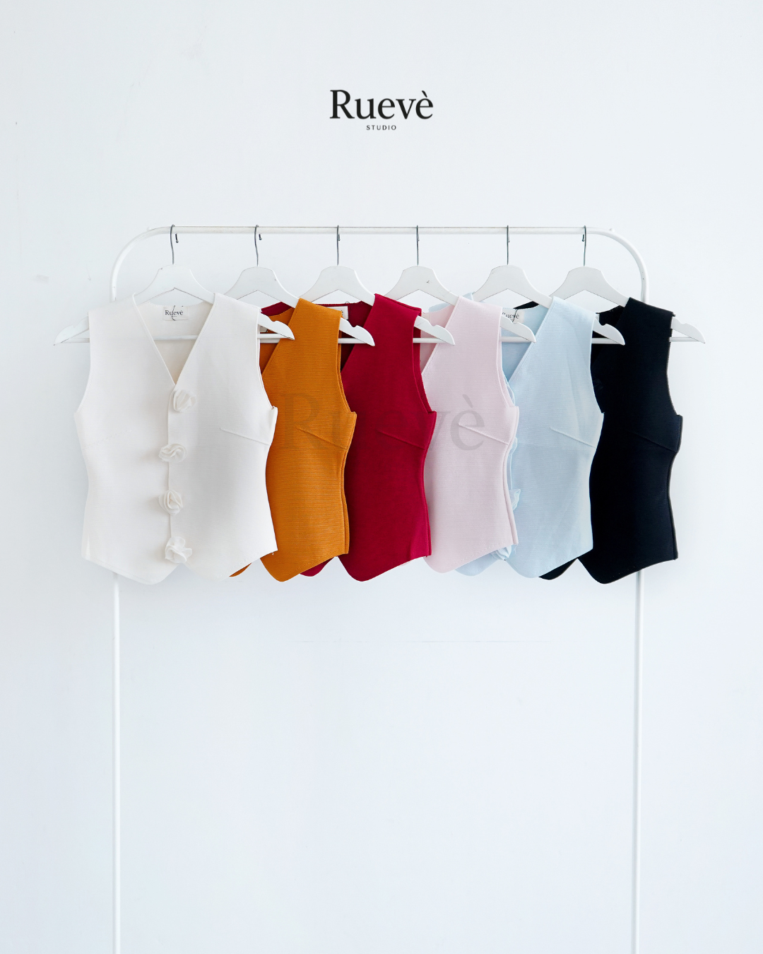 Ruevé Studio – Rosellie Vest | Timeless Pastel Vest with Rose Accents