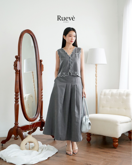Ruevé Studio – Rosellie Vest | Timeless Pastel Vest with Rose Accents