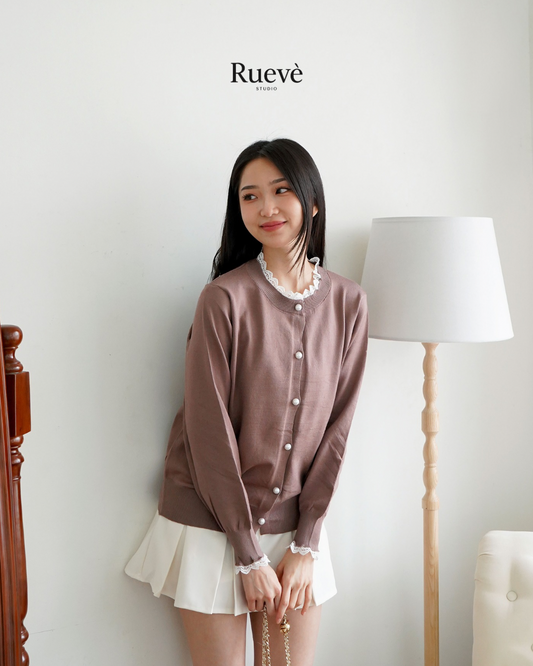 Ruevé Studio – Liliet Knit Cardigan | Pastel Knit Outerwear with Lace Detail