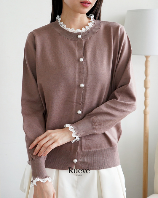 Ruevé Studio – Liliet Knit Cardigan | Pastel Knit Outerwear with Lace Detail