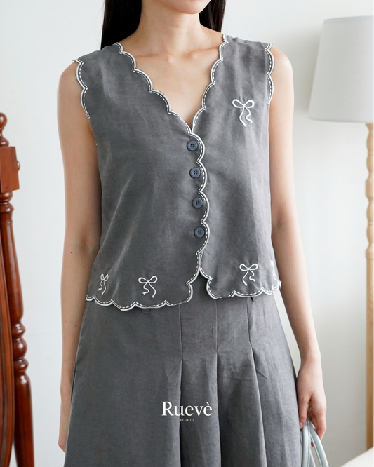 Ruevé Studio – Rosellie Vest | Timeless Pastel Vest with Rose Accents